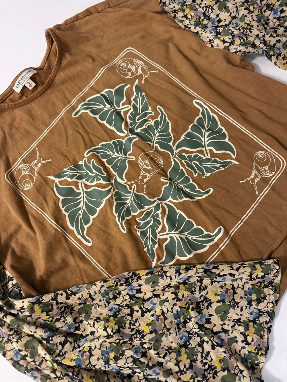 EARTHBOUND Brown Floral-Sleeve Long-Sleeve Tee - Picture 3 of 6